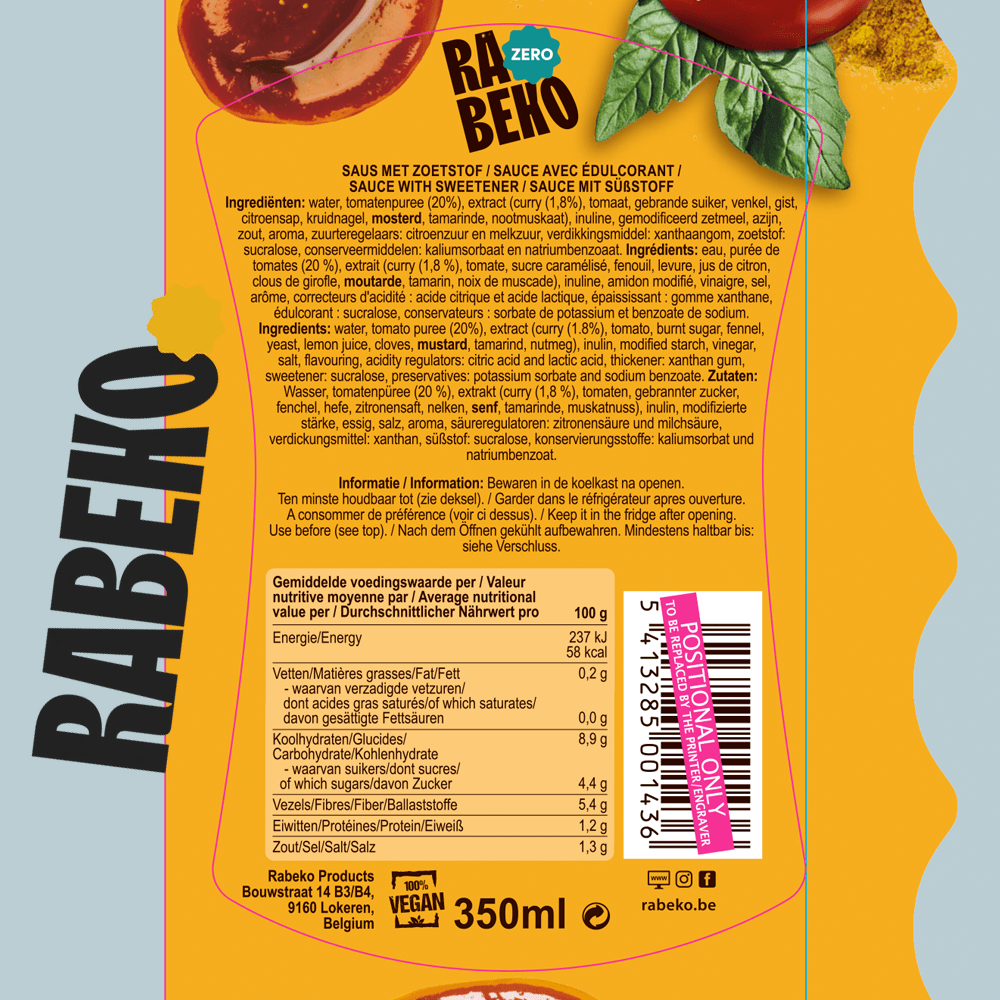 Rabeko Zero Curry Ketchup - 350ml.