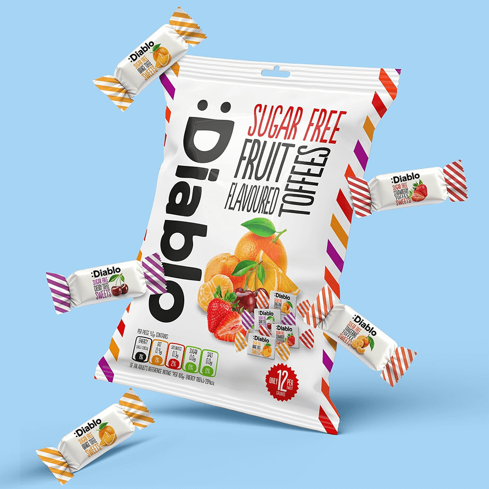 Fruit Flavoured Toffee Sweets - 75g. (Sugar Free)