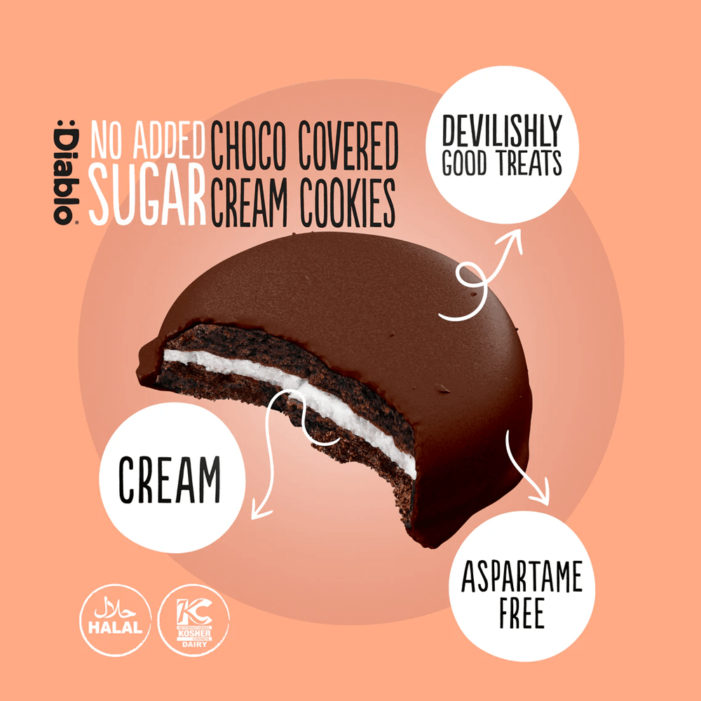 Diablo Choco Covered Cream Cookies - 136g. (No Added Sugar)