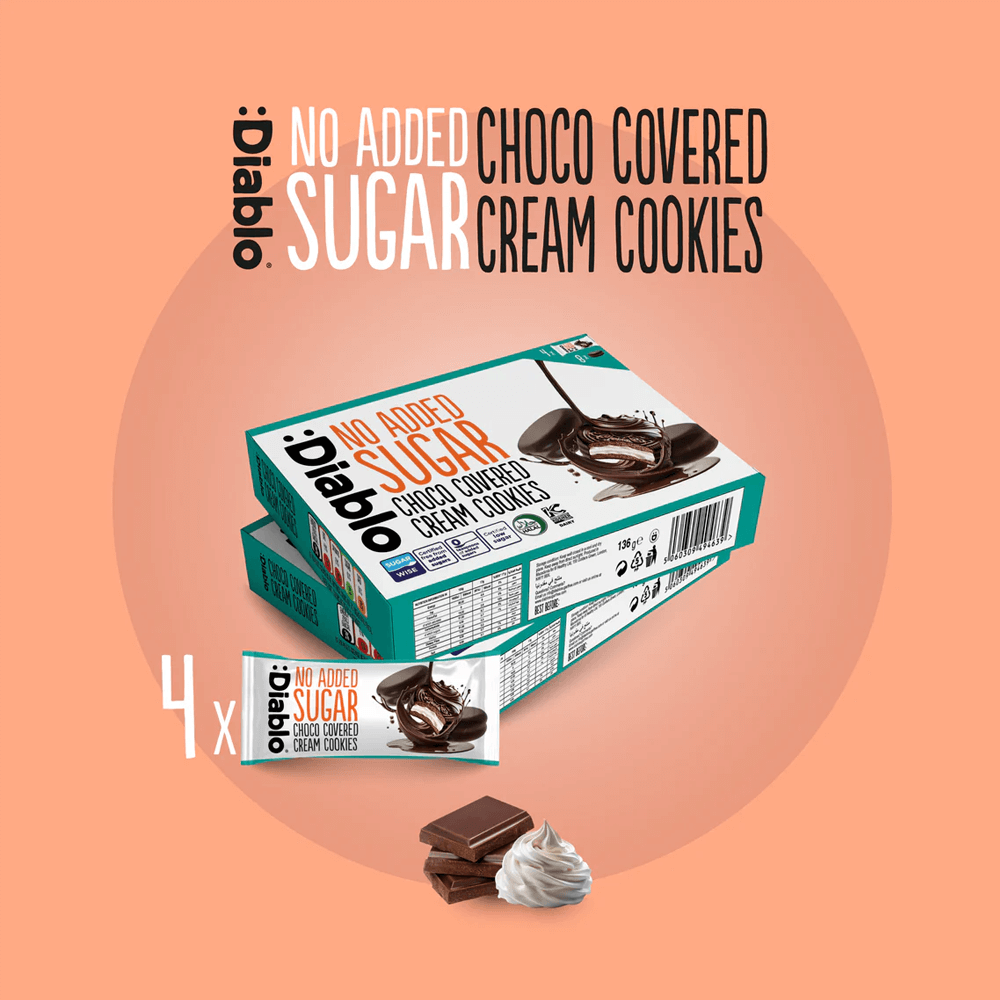Diablo Choco Covered Cream Cookies - 136g. (No Added Sugar)