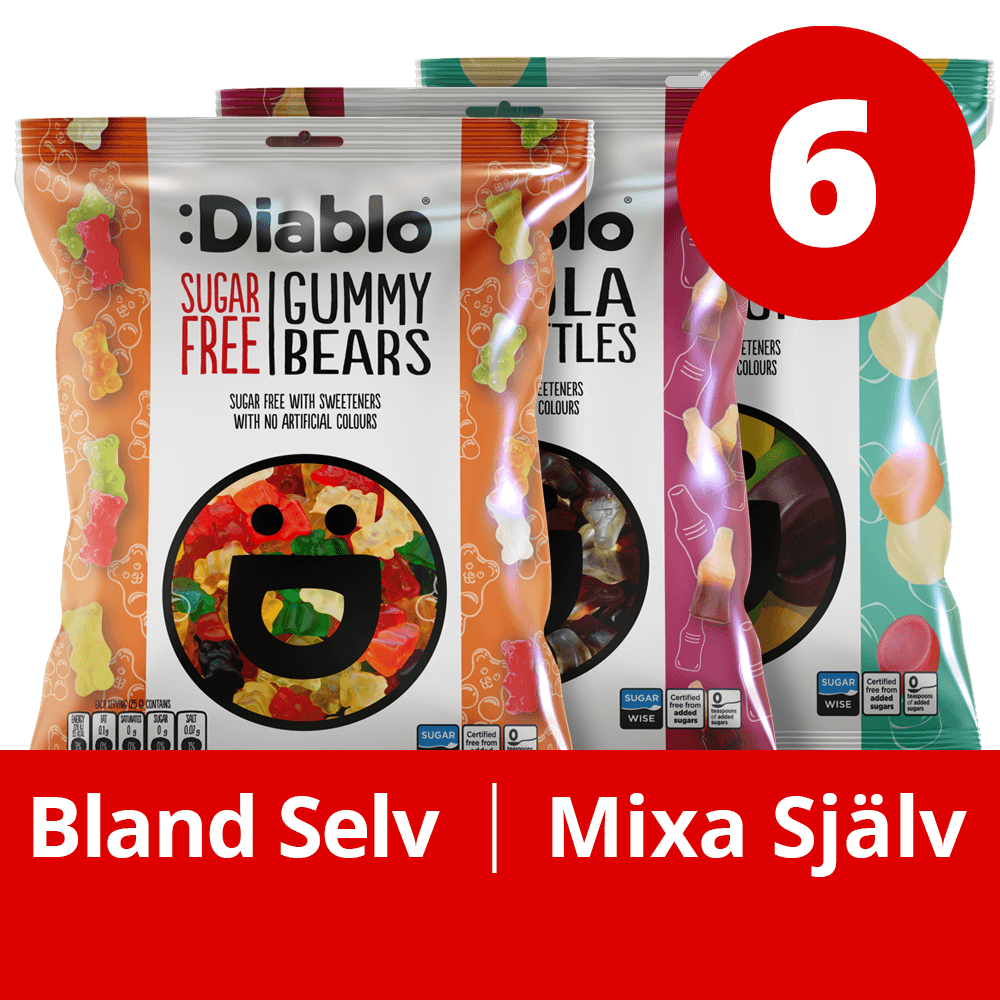 Diablo Winegum Mixed - 6x75g. (Sugar Free)