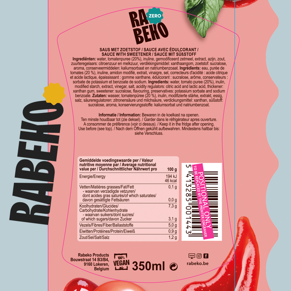 Rabeko Zero Ketchup - 350ml.
