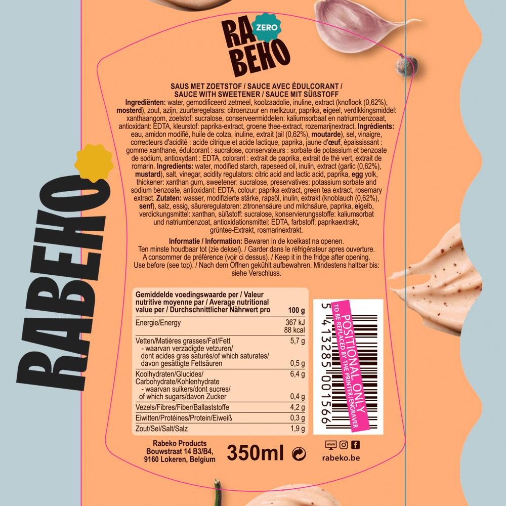 Rabeko Zero Spicy Garlic Hot Aioli - 350ml.