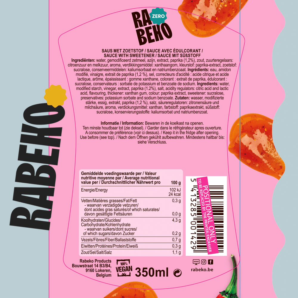 Rabeko Zero Sweet Chili Sauce - 350ml.