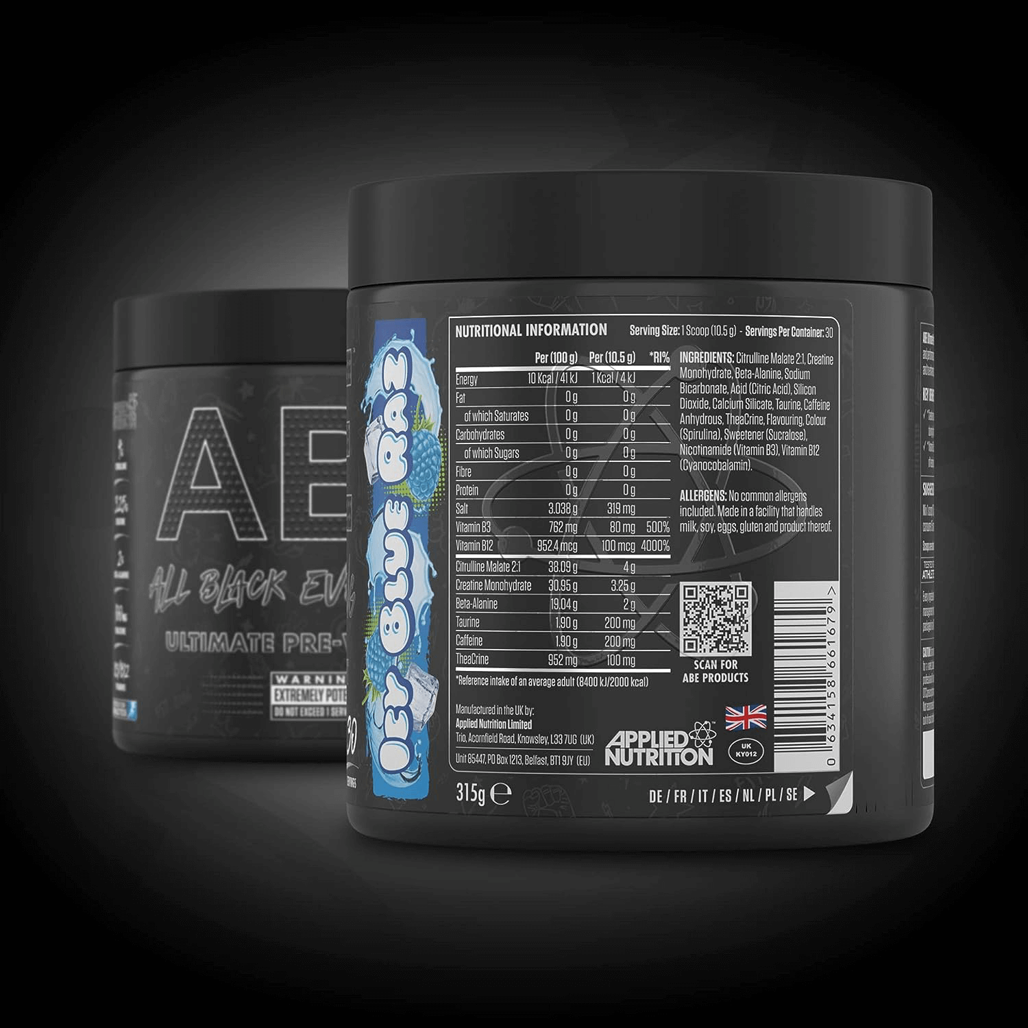 ABE All Black Everything Pre Workout Icy Blue Raz - 30 serv.