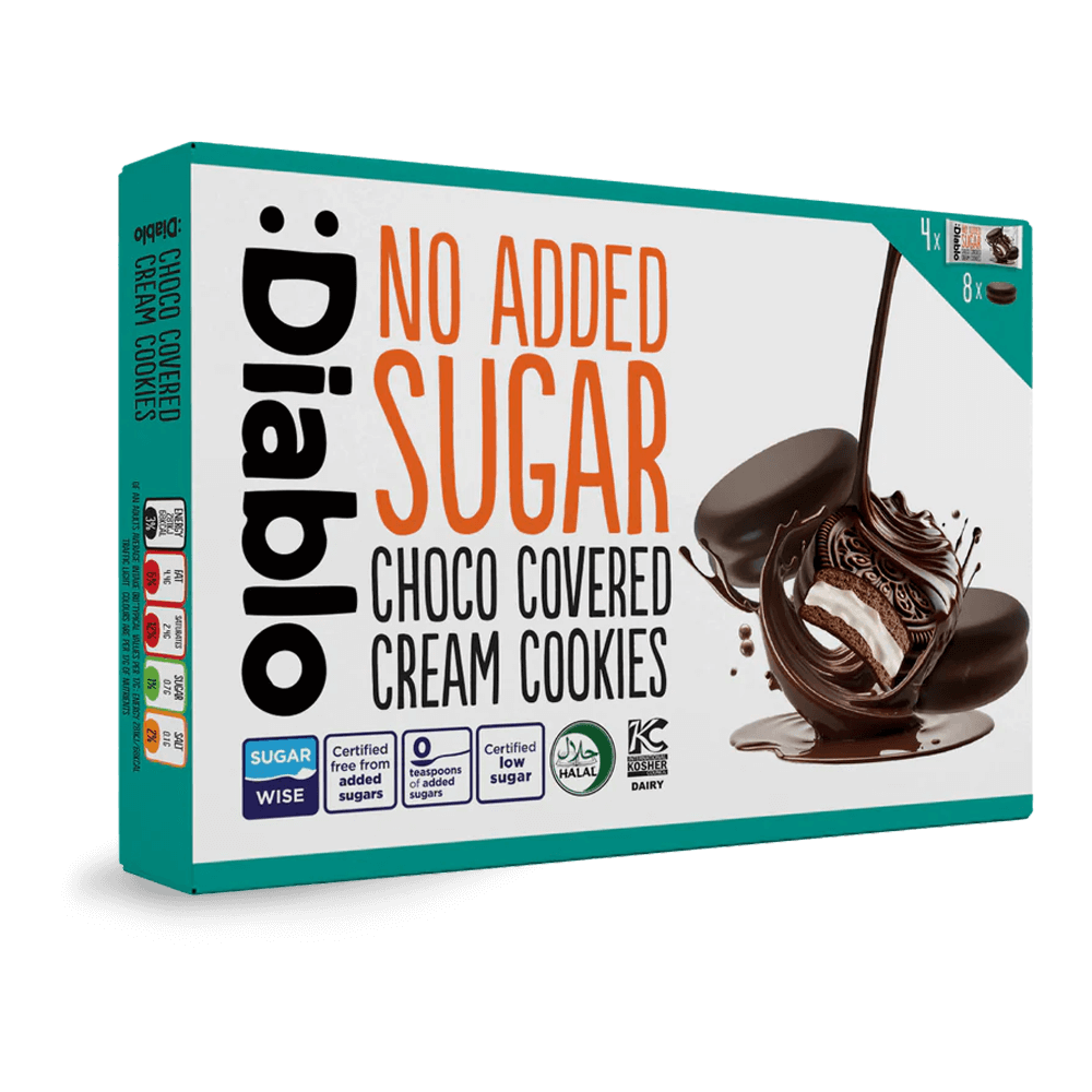 Diablo Choco Covered Cream Cookies - 136g. (No Added Sugar)