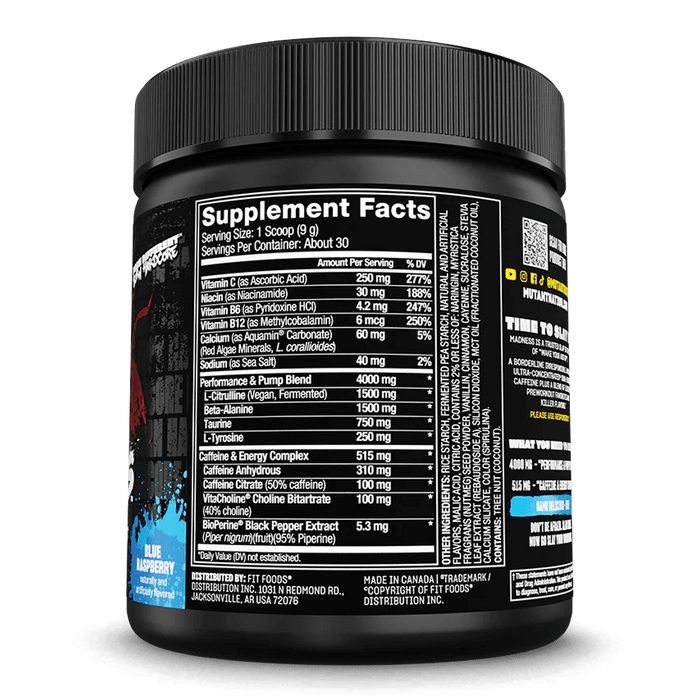 Mutant Blue Raspberry Mutant Madness Blue Raspberry - 30 serv. Pre-workout