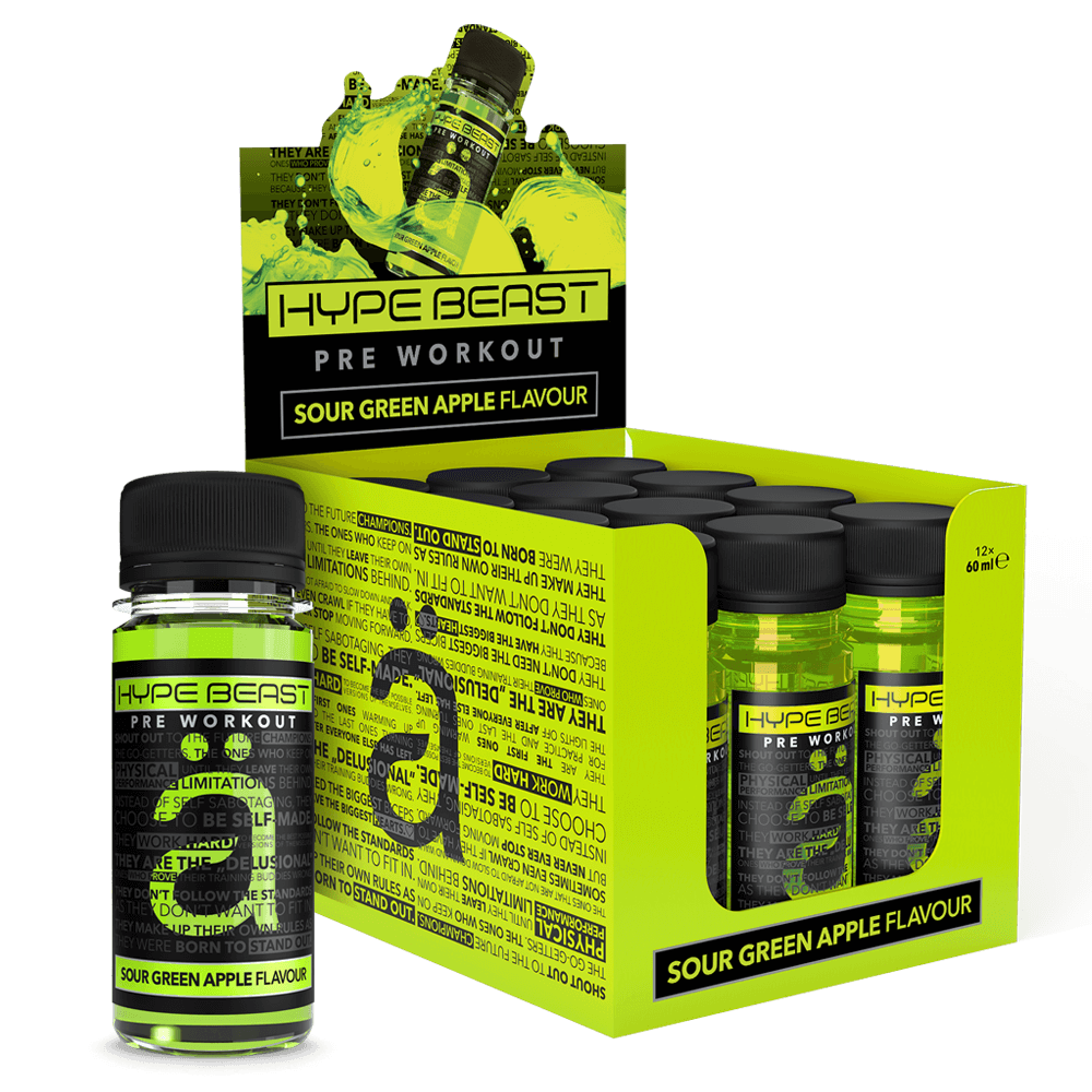 HypeBeast Pre-Workout Shot Sour Green Apple - 12x60ml.