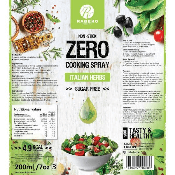 Zero Cooking Spray Italian Herbs - 200ml.